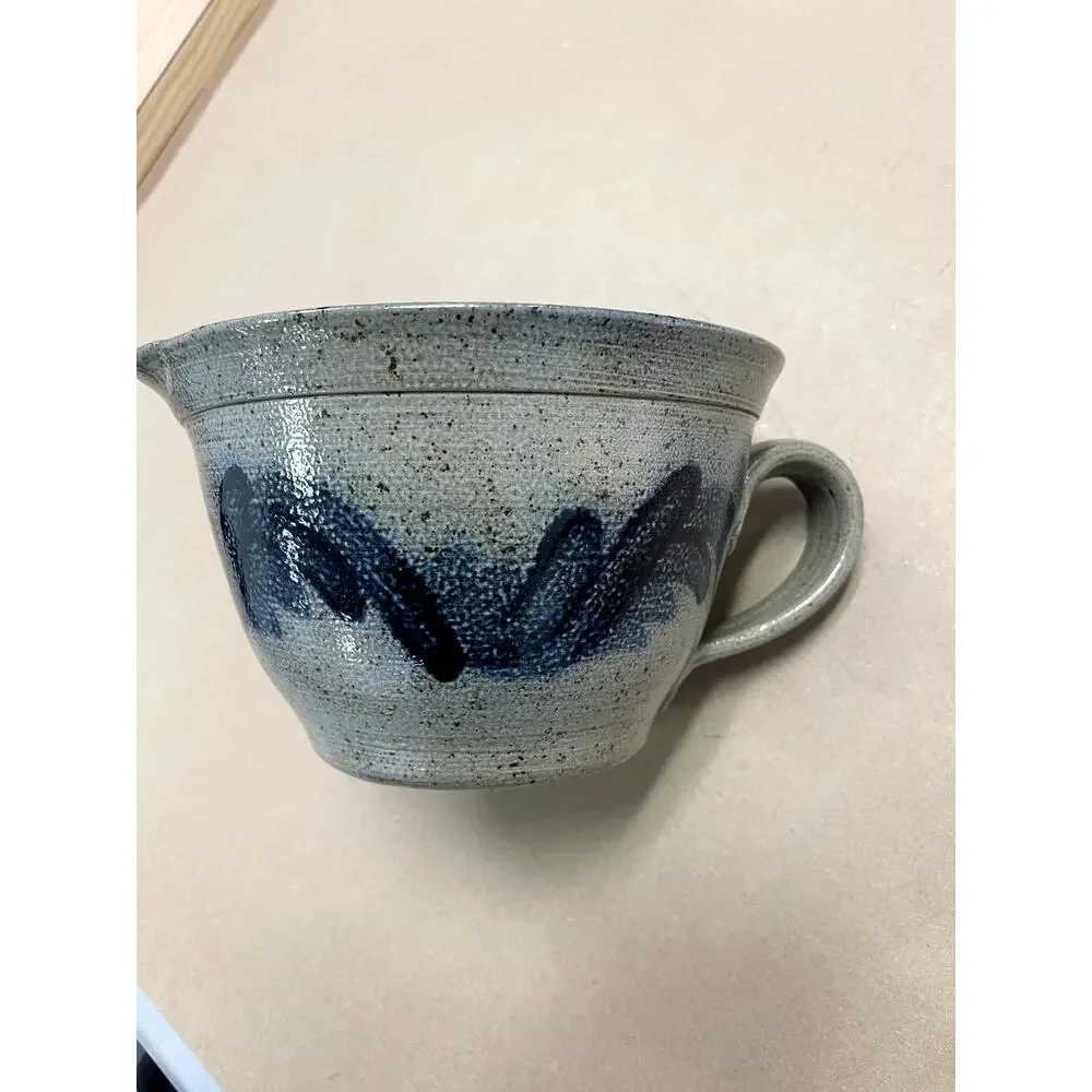 Salt City Pottery 1997 Handmade Stoneware BatterBowl Cobalt Blue Salt Glaze Grey